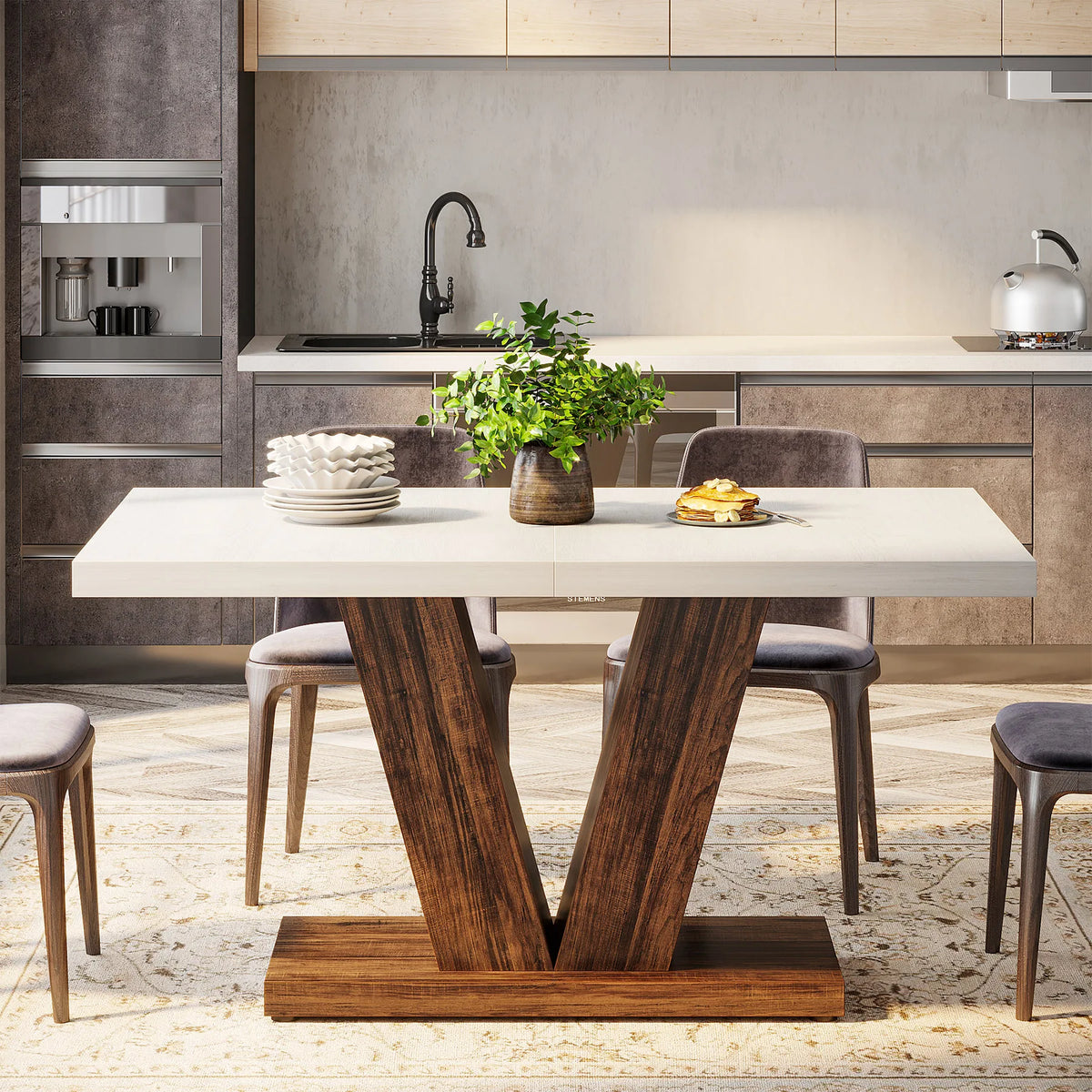 Tribesigns Wooden Farmhouse Dining Table With Heavy Duty Pedestal