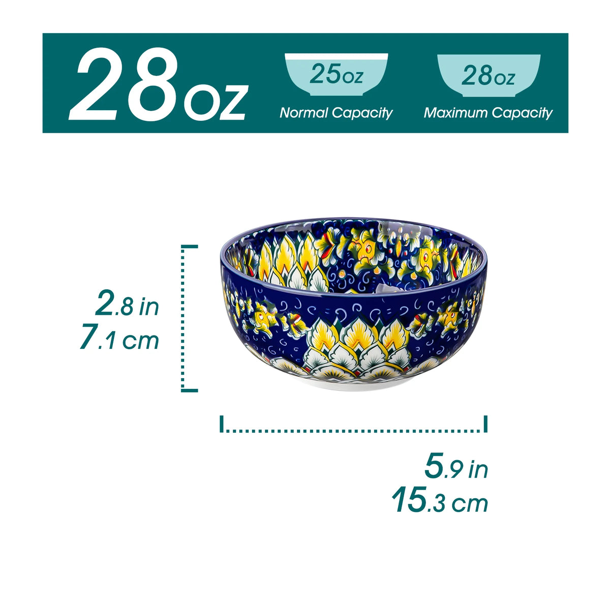 Malacasa Bohemian Floral Ceramic Cereal Bowl Set For Home