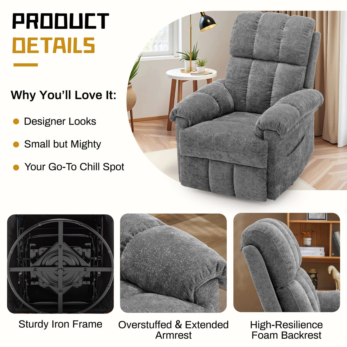 Korser Swivel Rocker Recliner Chair With Convenient Side Storage Pockets