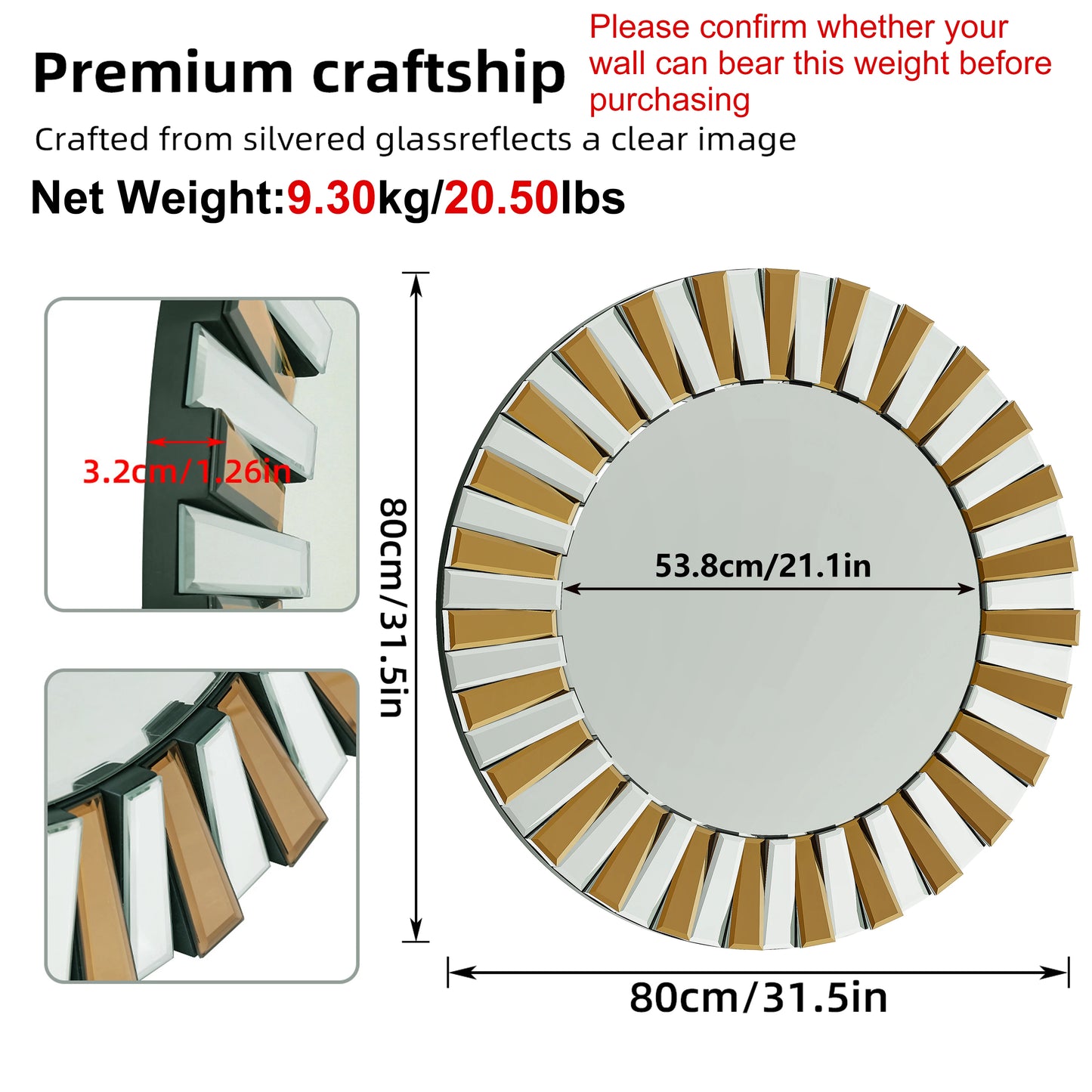 Elegant Round Starburst Wall Mirror For Living Room