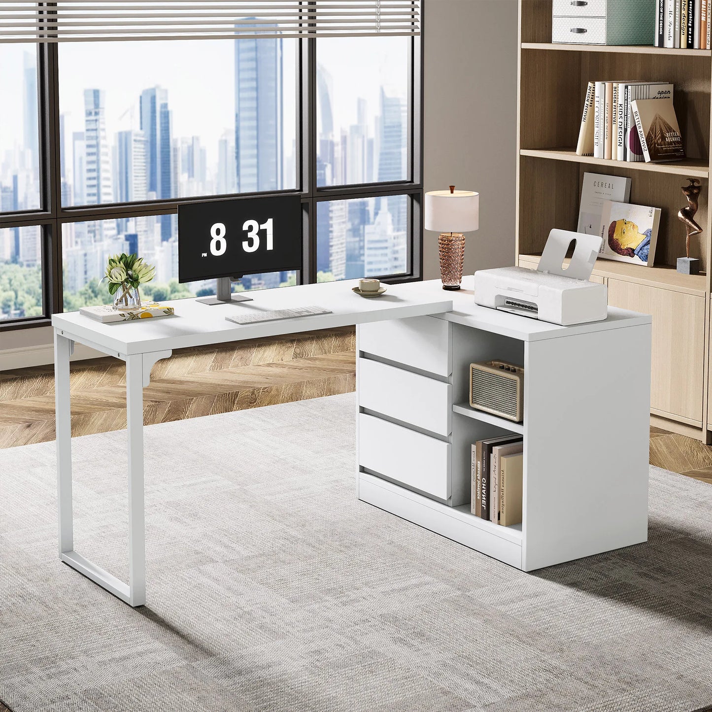 Tribesigns L Shaped Computer Desk With Drawers And Shelves