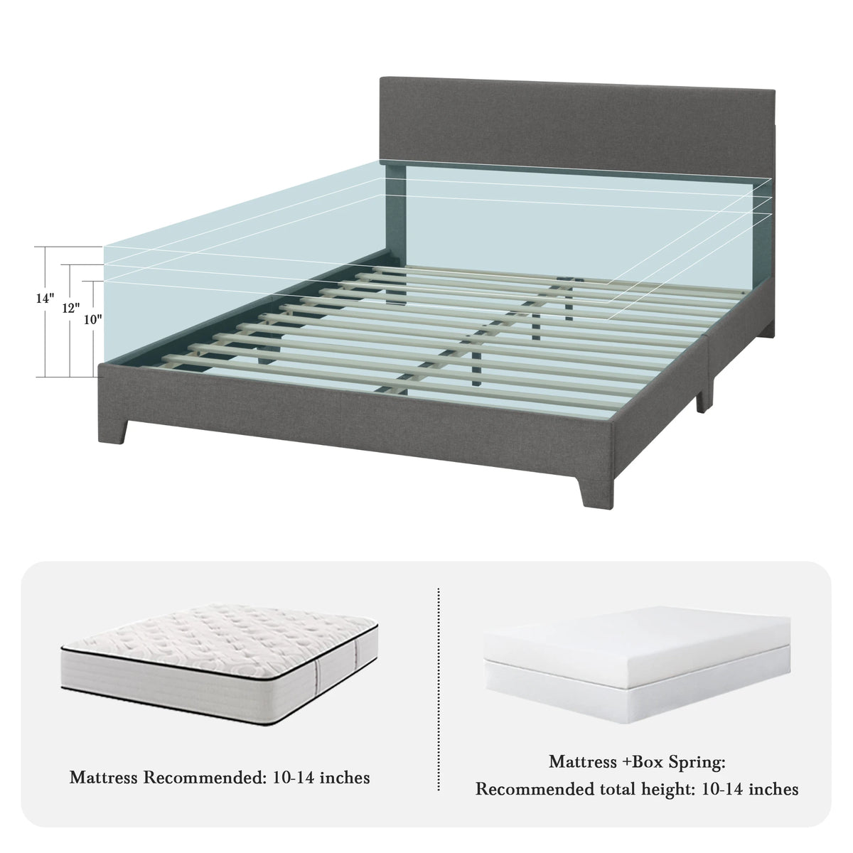 Hoomic Upholstered Bed Frame With Adjustable Linen Headboard