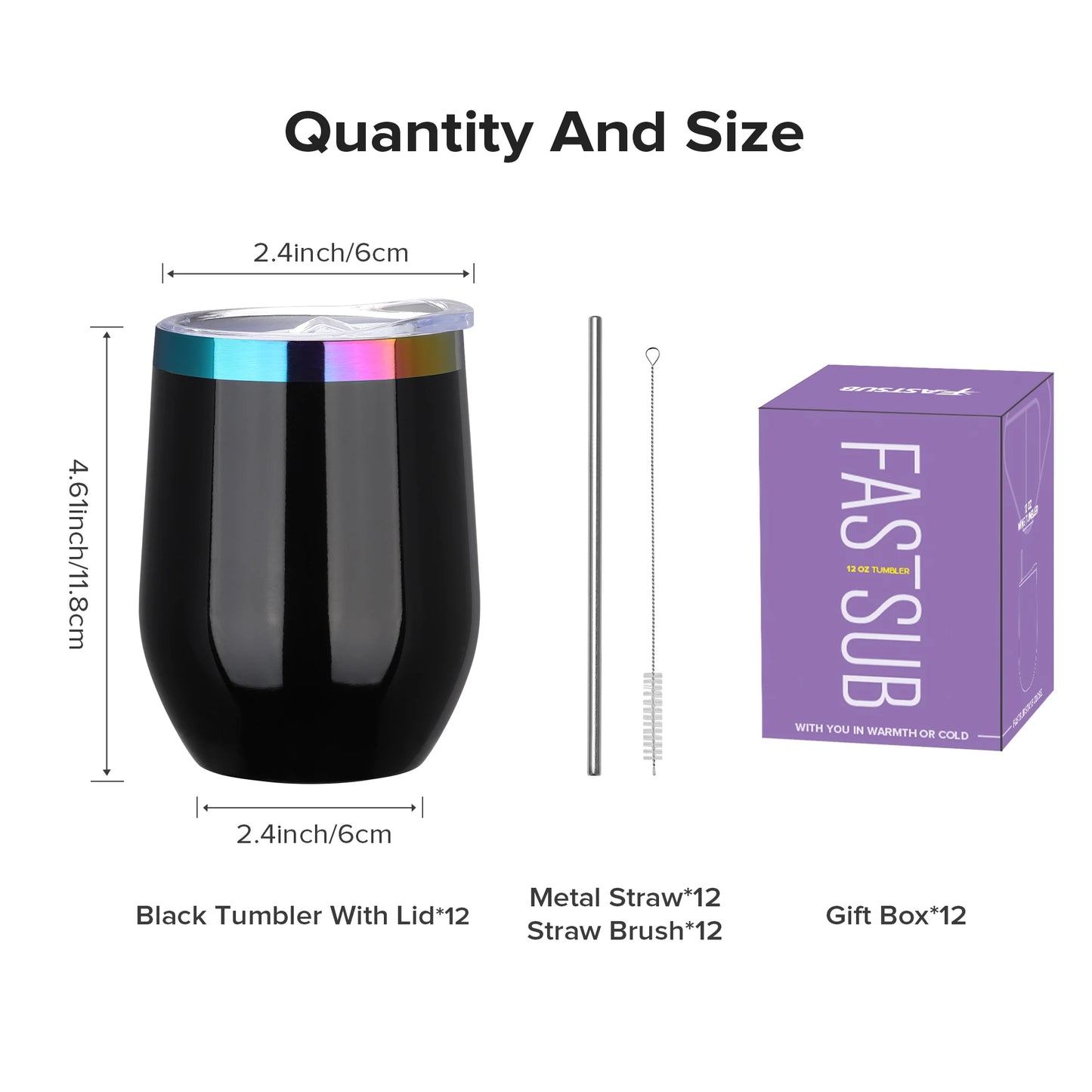 Fastsub Insulated Double Wall Stainless Steel Stemless Wine Glass
