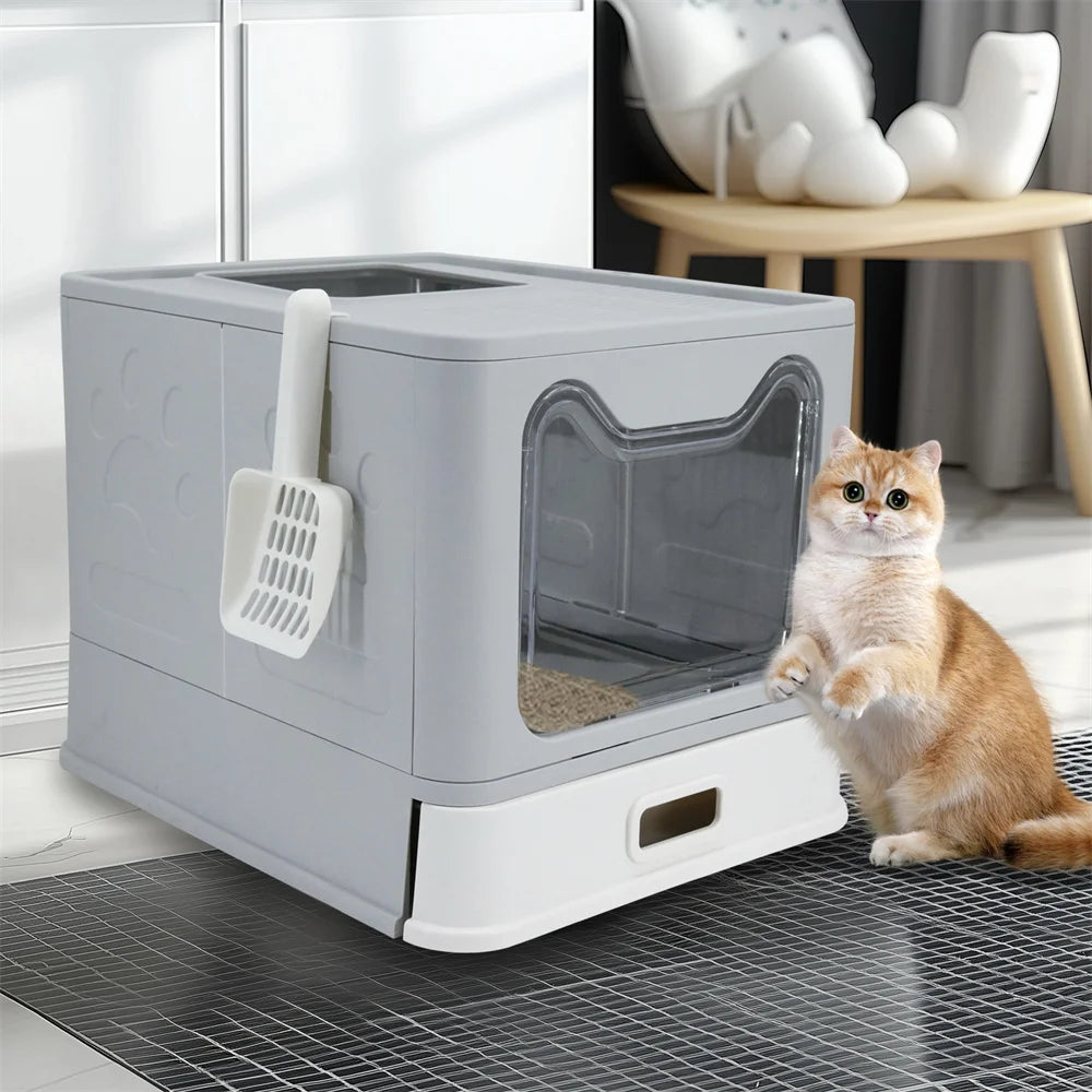 Enclosed Top-Entry Stainless Steel Cat Litter Box With Lid