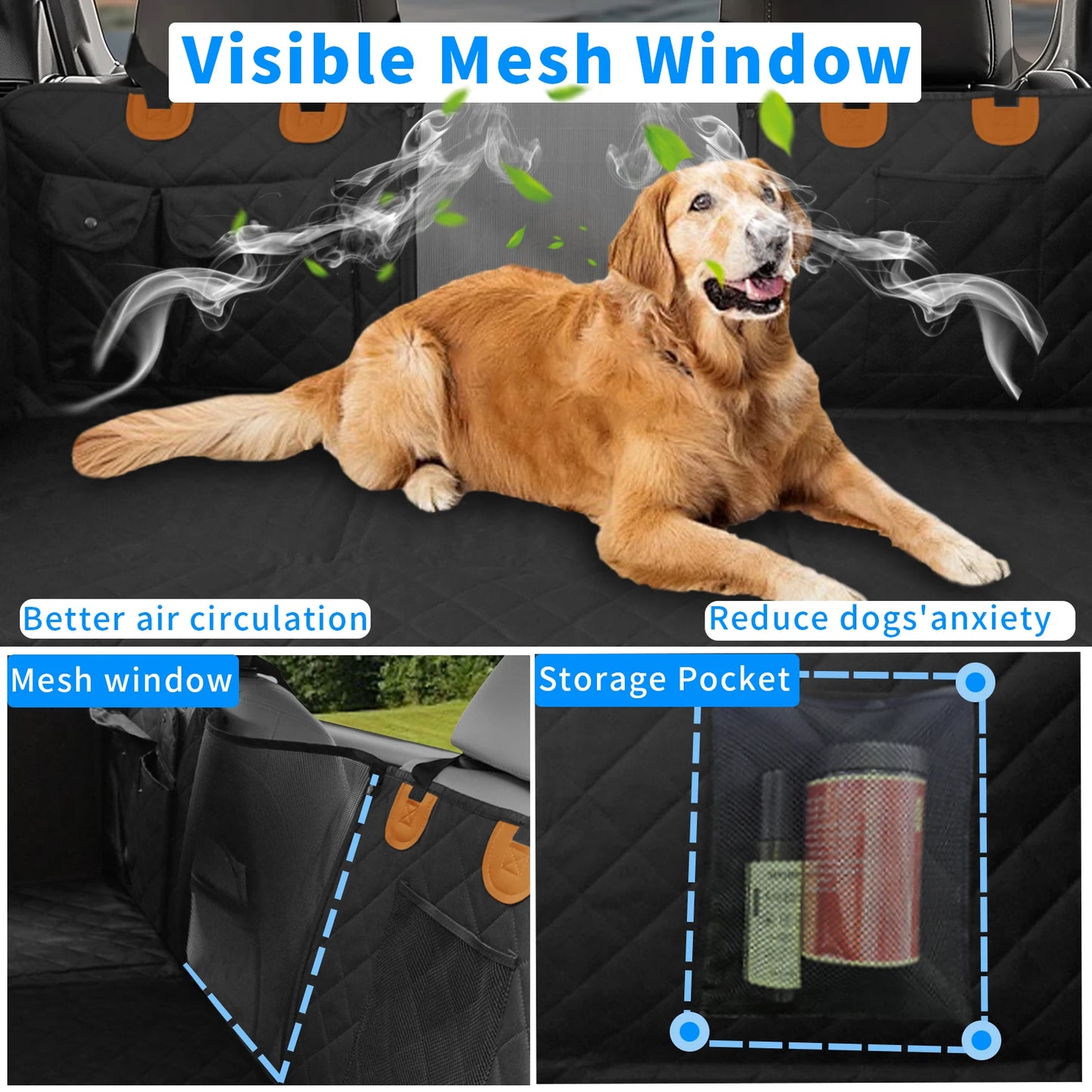 Borwart Waterproof Dog Car Seat Cover With Mesh Window Storage