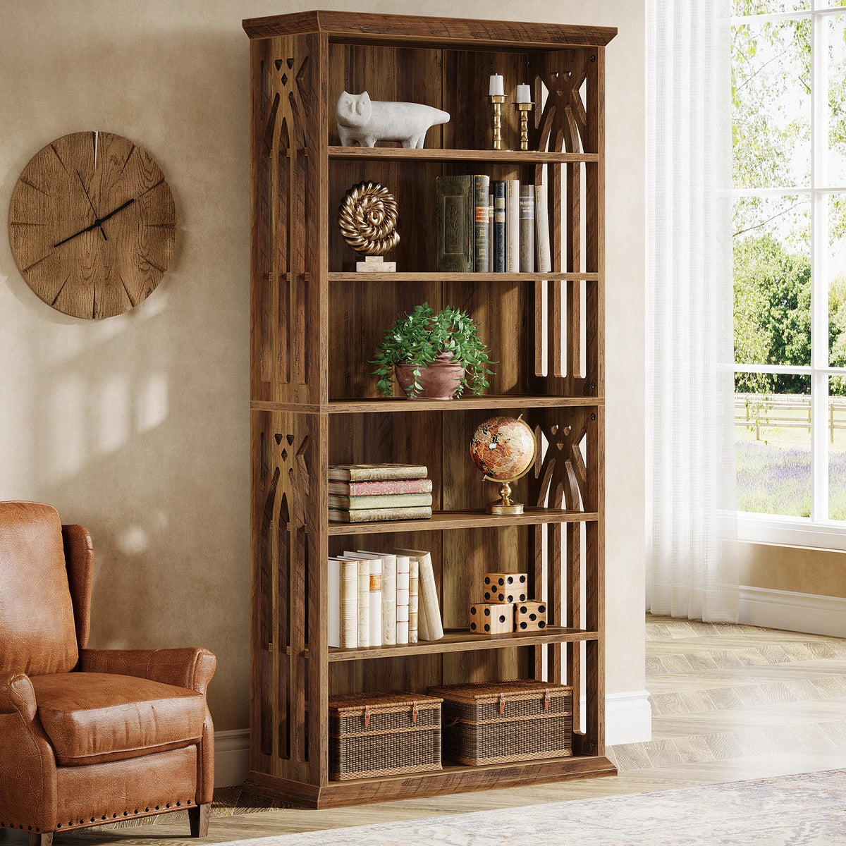 Tribesigns 6 Tier Wooden Bookcase Freestanding Living Room Shelf