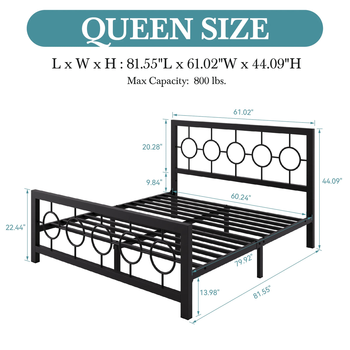 Hoomic Metal Platform Bed Frame With Classic Vintage Style