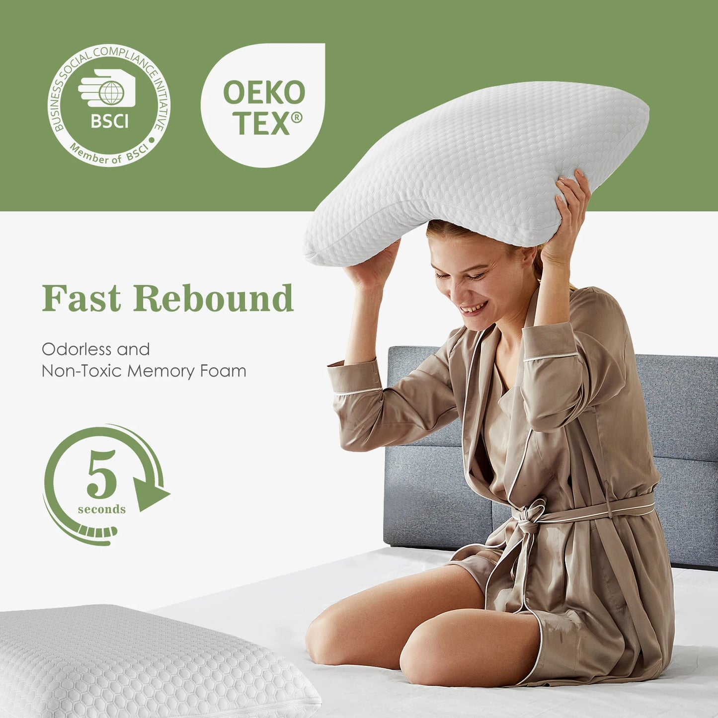 JHK Memory Foam Neck Pillow With Removable Washable Cover