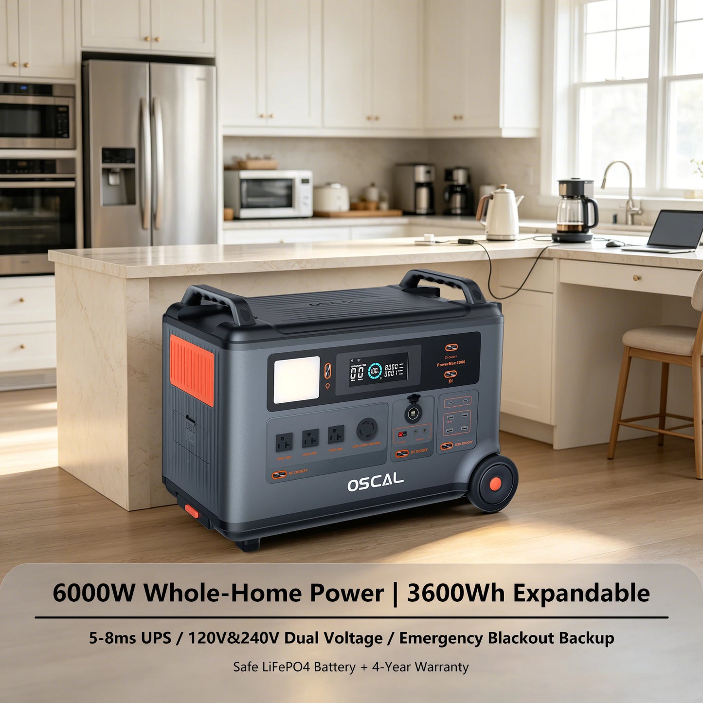 OSCAL PowerMax 6000 Solar Generator 3600Wh LiFePO4 Battery Station