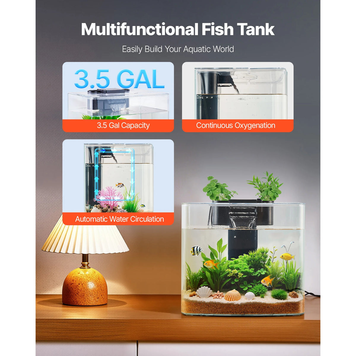 VEVOR Ultra Clear Aquarium Smart Tank With Adjustable LED Lighting