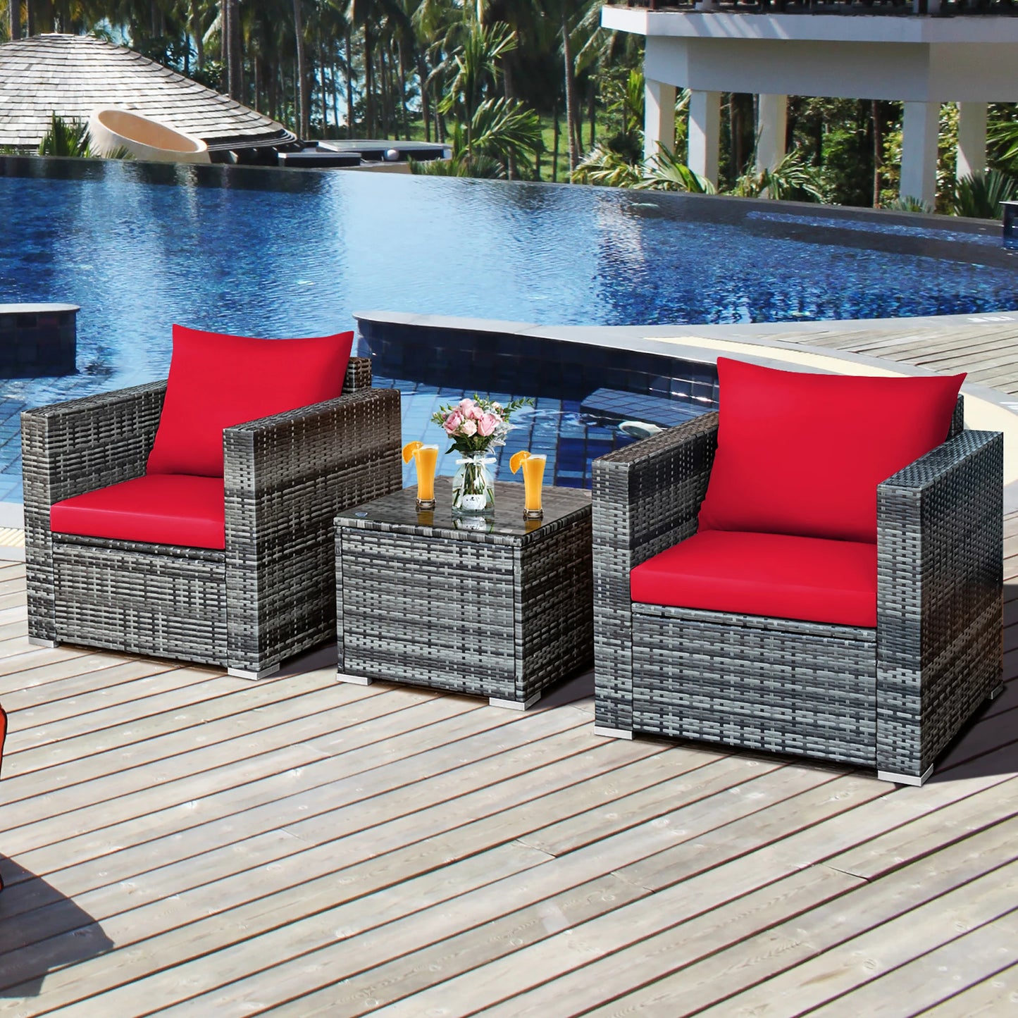 HOMASIS 3-Piece Outdoor Rattan Patio Bistro Set With Cushioned Seating