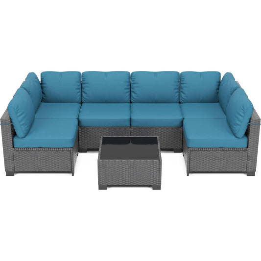 HobbyLane 7-Piece Modular Outdoor Furniture Set PE Rattan Wicker Balcony