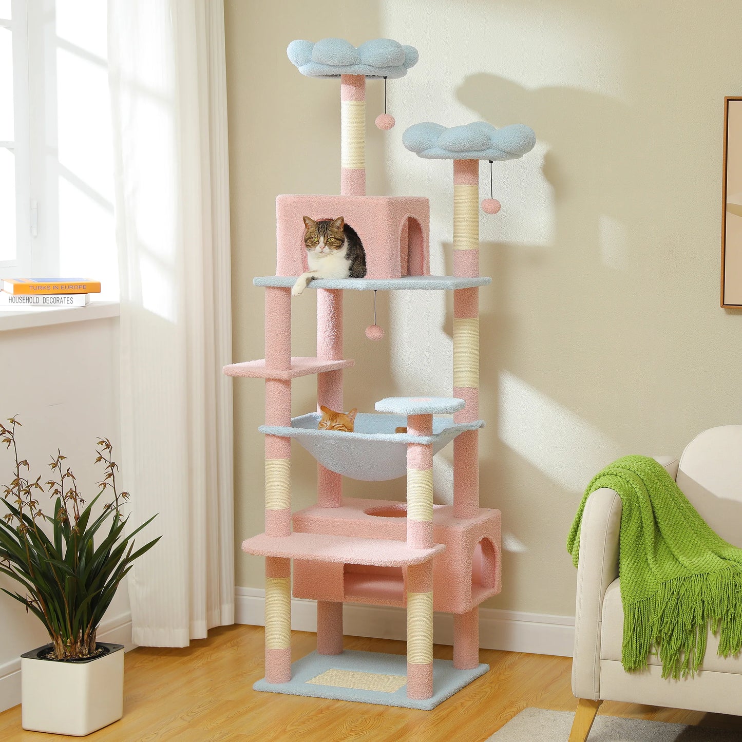 PETEPELA Cat Tree Tower With Sisal Posts And Hammocks