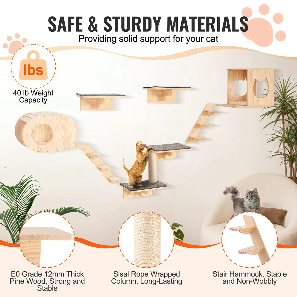 SucceBuy Wall Mounted Cat Shelves With Perches And Hammocks