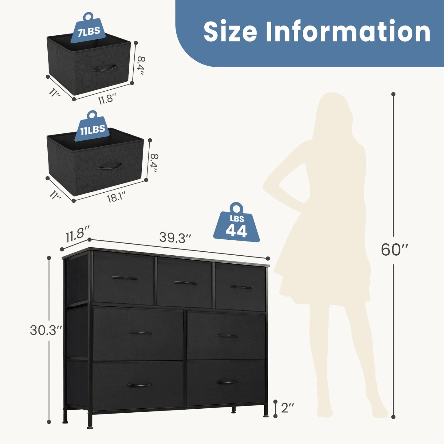 JHK Modern Fabric Drawer Dresser Organizer For Bedroom