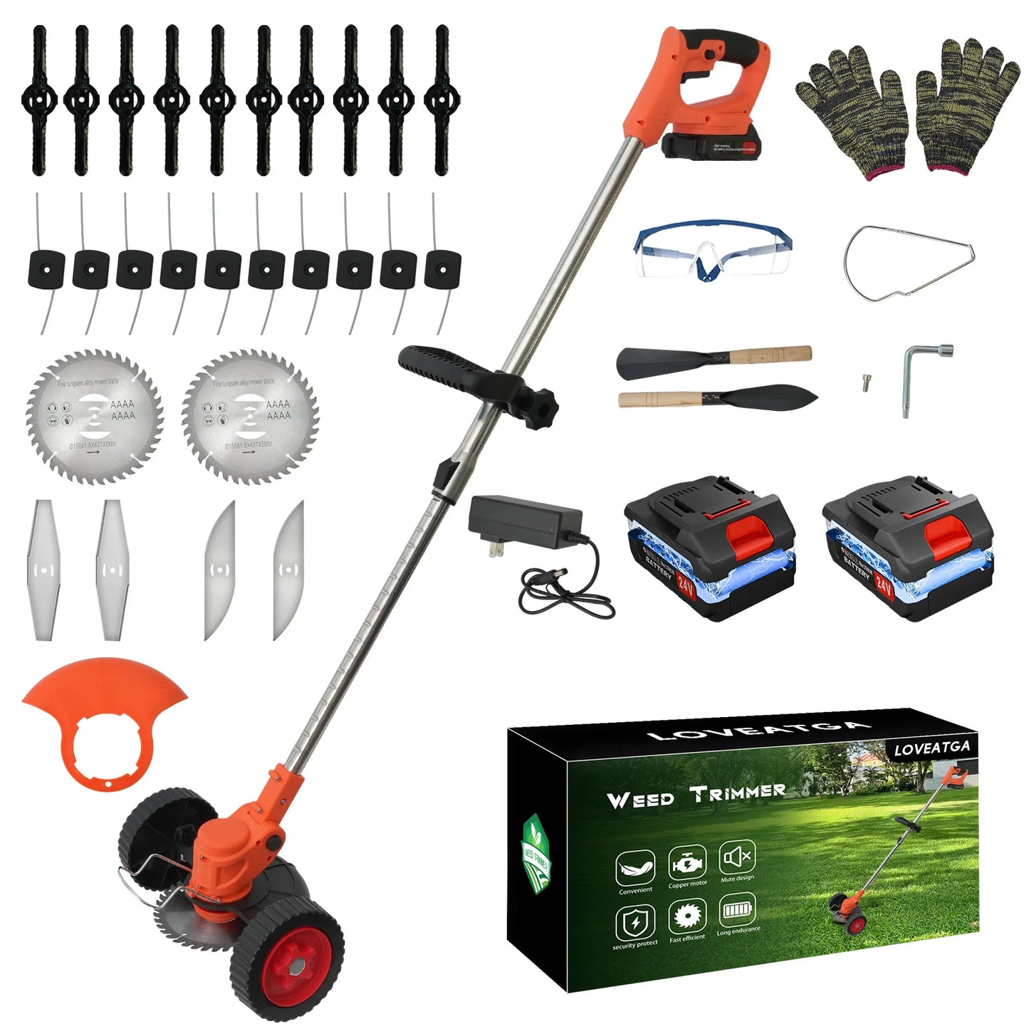 21V Cordless Grass Trimmer 3in1 With 2x2.0Ah Batteries And Charger