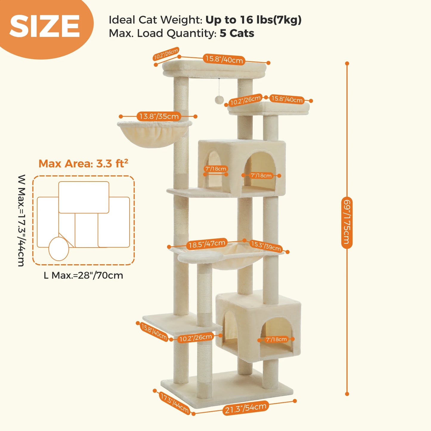 PAWZ Road Cat Tree With Hammock And Scratching Posts