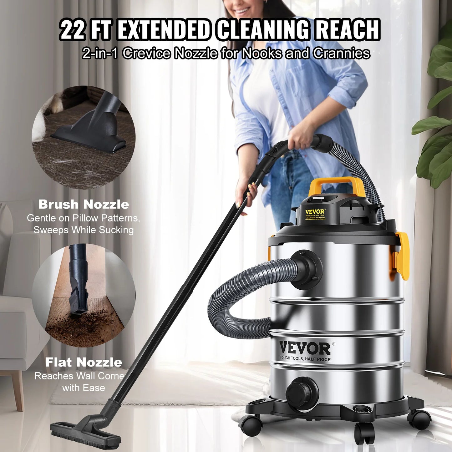 SucceBuy Stainless Steel Wet Dry Shop Vacuum With Powerful Suction