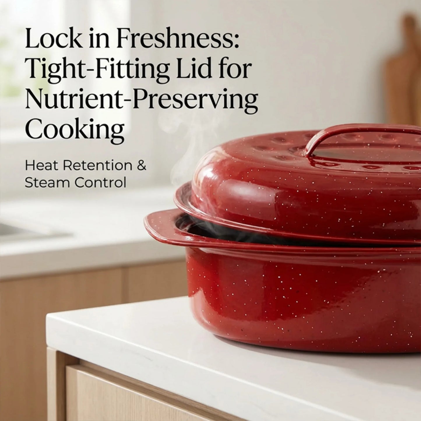 Oval Enamel Steel Roaster With Lid 932 Fahrenheit Heat Resistant