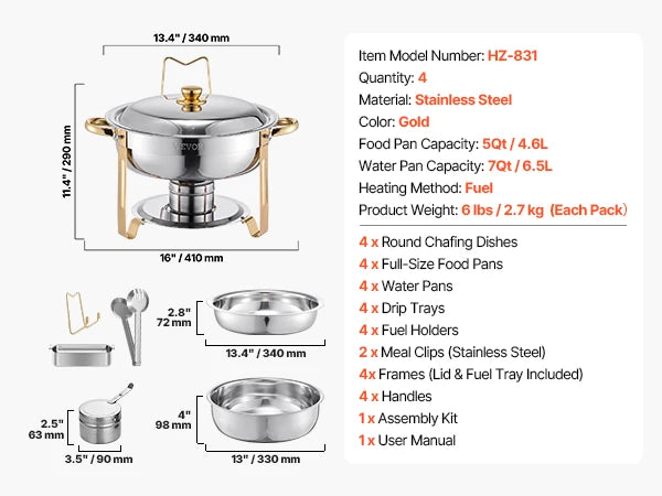 SucceBuy 4 Pack Stainless Steel Chafing Dish Buffet Set