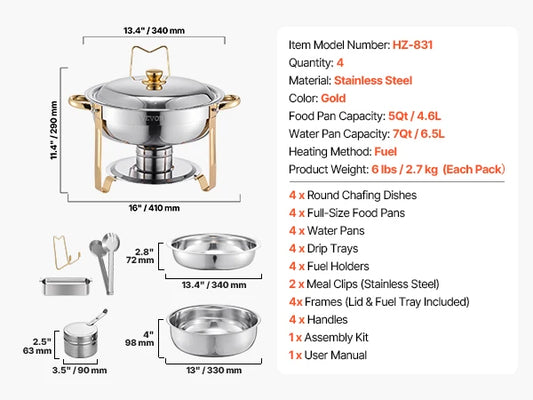 SucceBuy 4 Pack Stainless Steel Chafing Dish Buffet Set