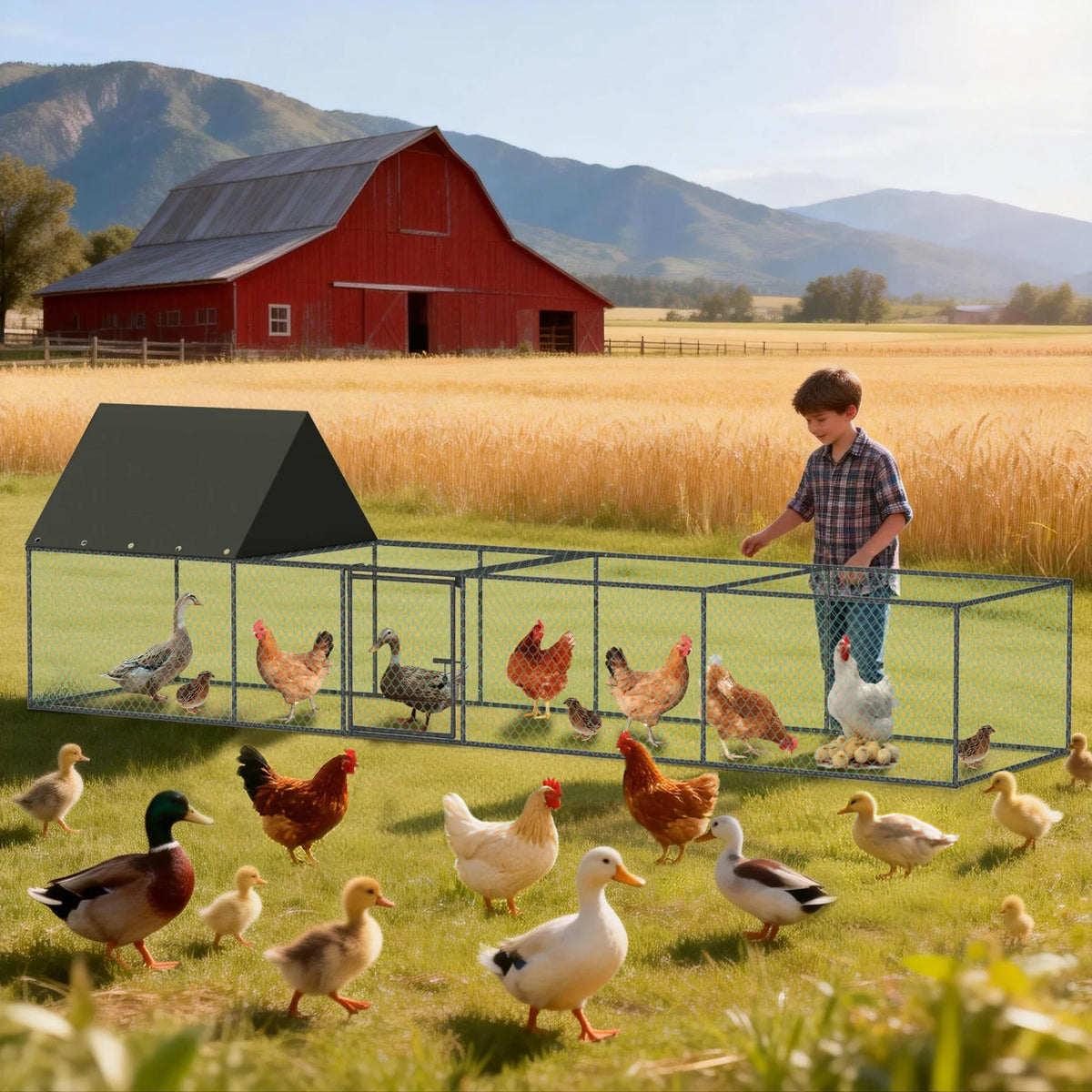 BINGOPAW Metal Chicken Coop Walk In Run With Durable Netting