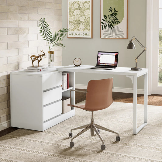 Tribesigns L Shaped Computer Desk With Drawers And Shelves