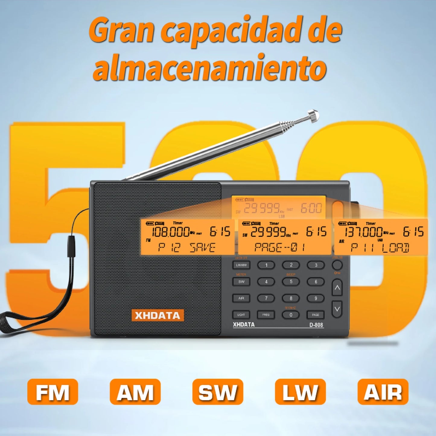 XHDATA D808 Multiband Radio Receiver AM FM SW SSB RDS