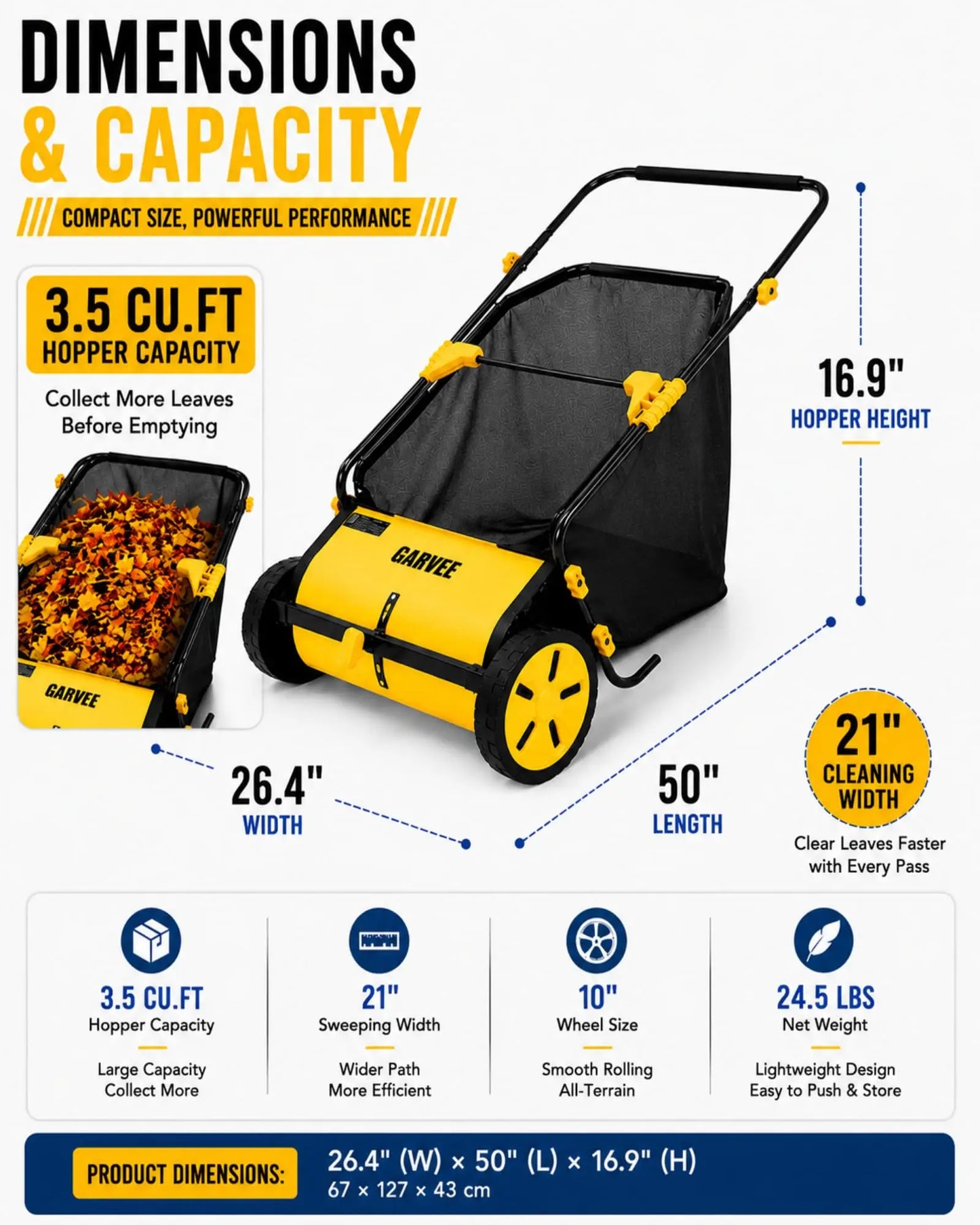 HiMISS Lawn Sweeper Manual Push Yard Leaf Grass Collector