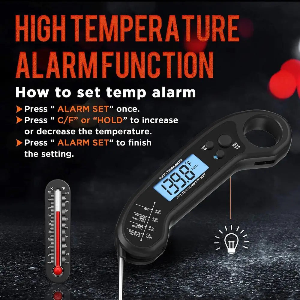 Digital Waterproof Meat Thermometer Fast Reading For Kitchen BBQ Cooking