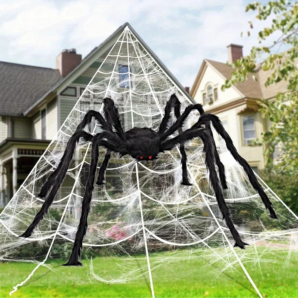 Giant Spider With Stretchy Web Halloween Outdoor Decoration