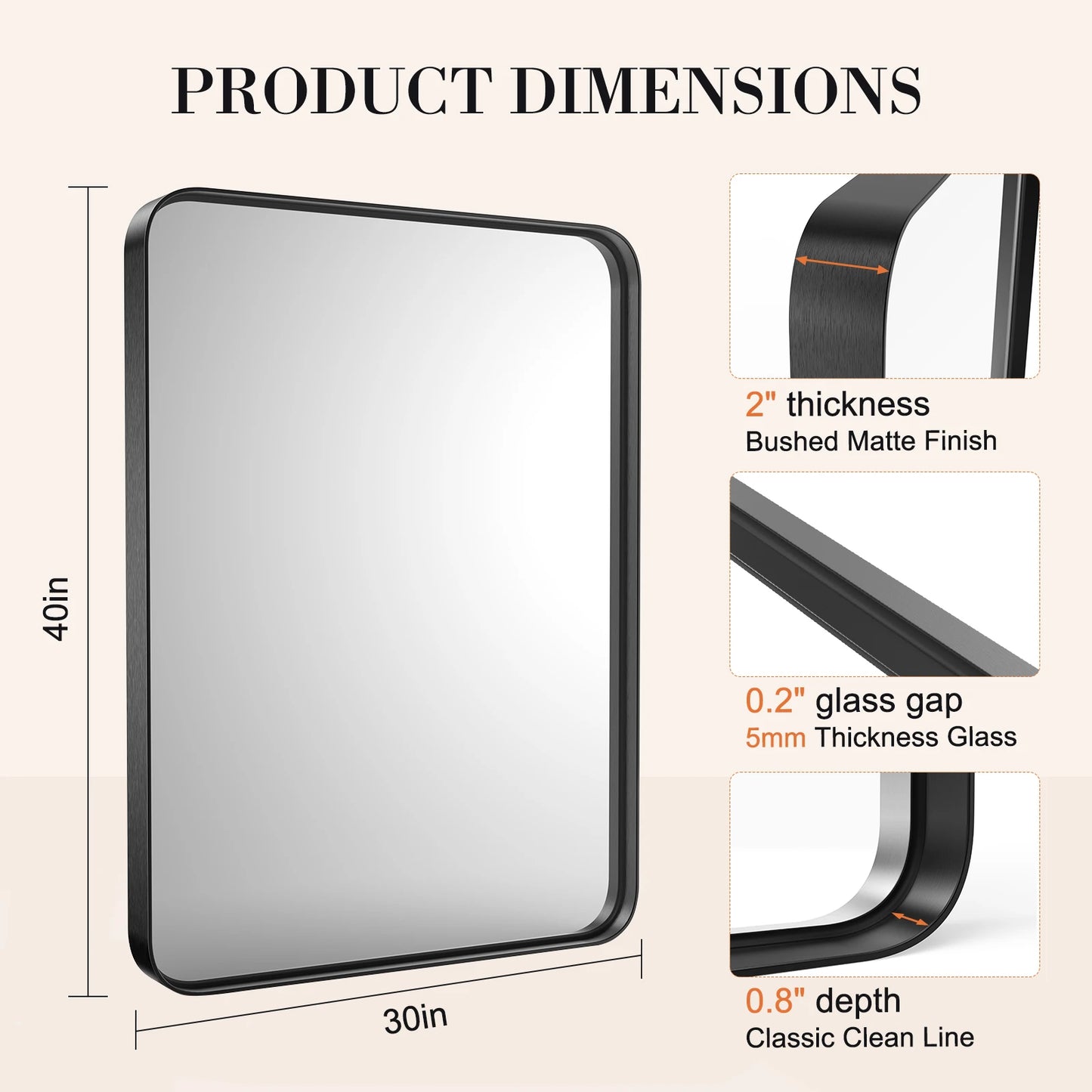 JHK Modern Matte Metal Framed Bathroom Mirror