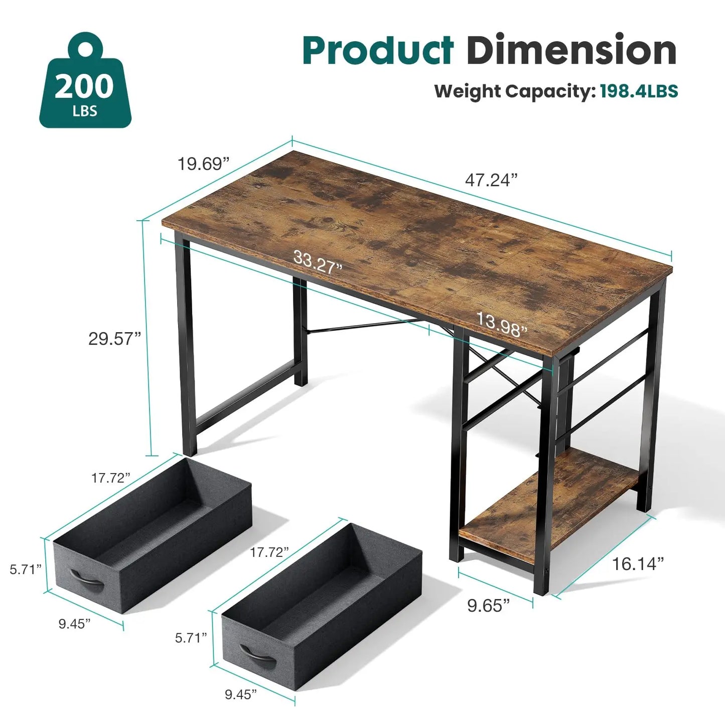JHK Computer Desk With 2 Drawers For Office And Study