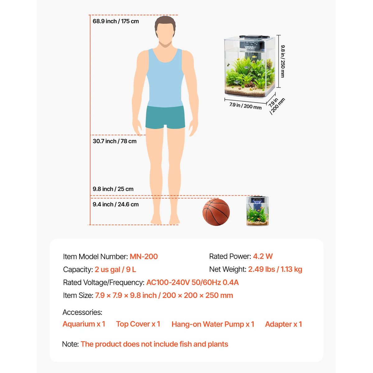 VEVOR Ultra Clear Aquarium Smart Tank With Adjustable LED Lighting