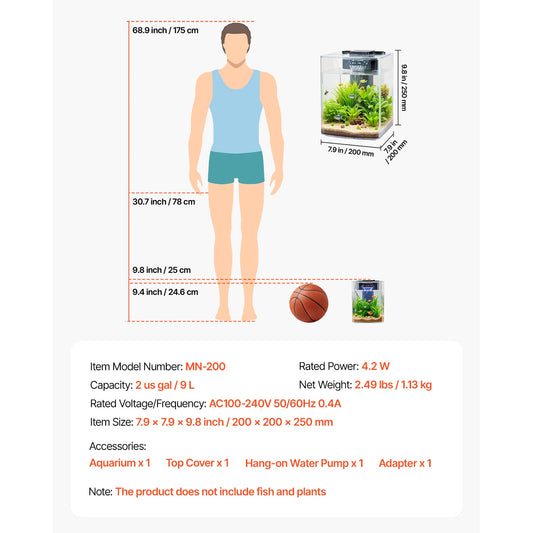 VEVOR Ultra Clear Aquarium Smart Tank With Adjustable LED Lighting