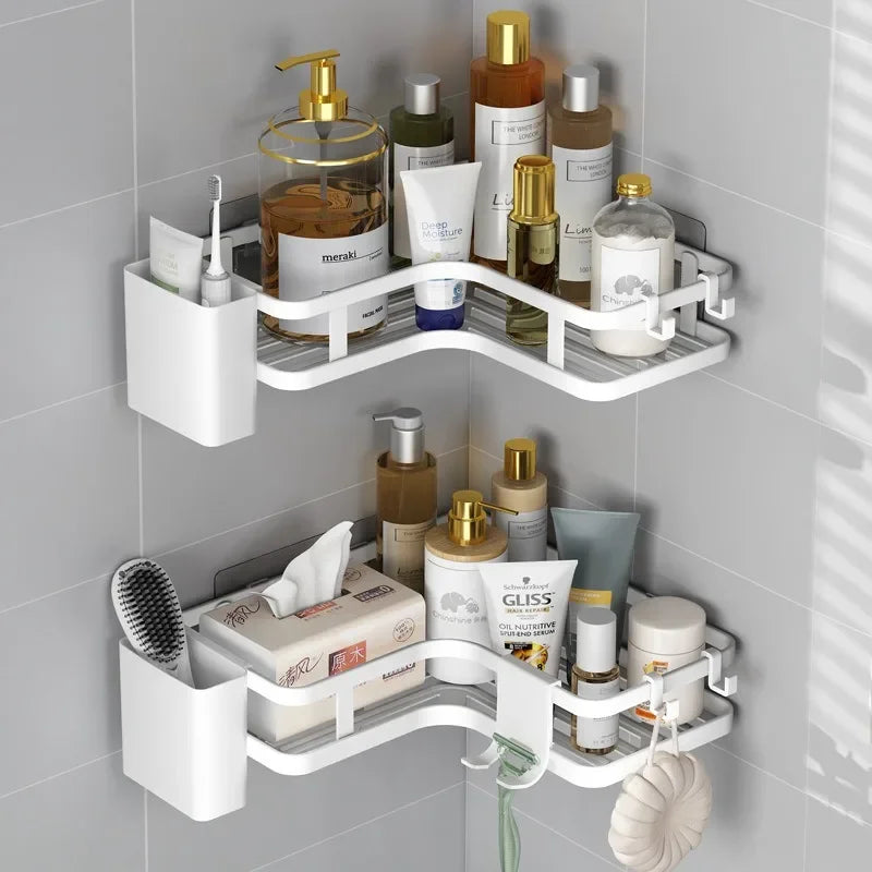 Double Layer Stainless Steel Corner Shelf No Drill Wall Mount