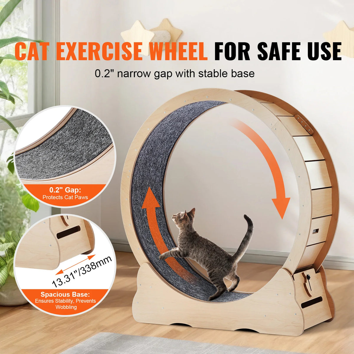 SucceBuy Wooden Cat Exercise Wheel with Detachable Carpet and Teaser