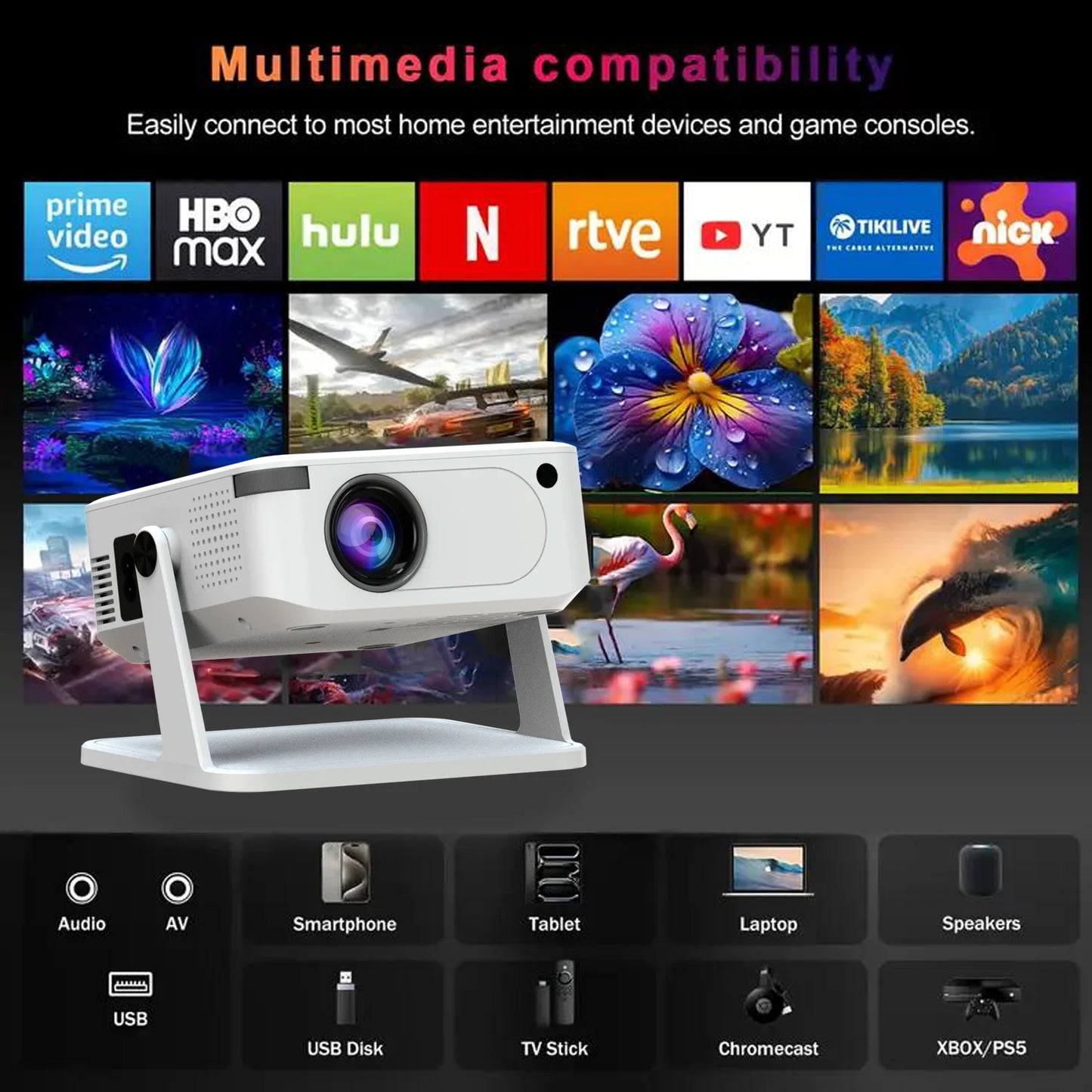 Xnano Smart Android Projector With HDMI USB Bluetooth Speaker