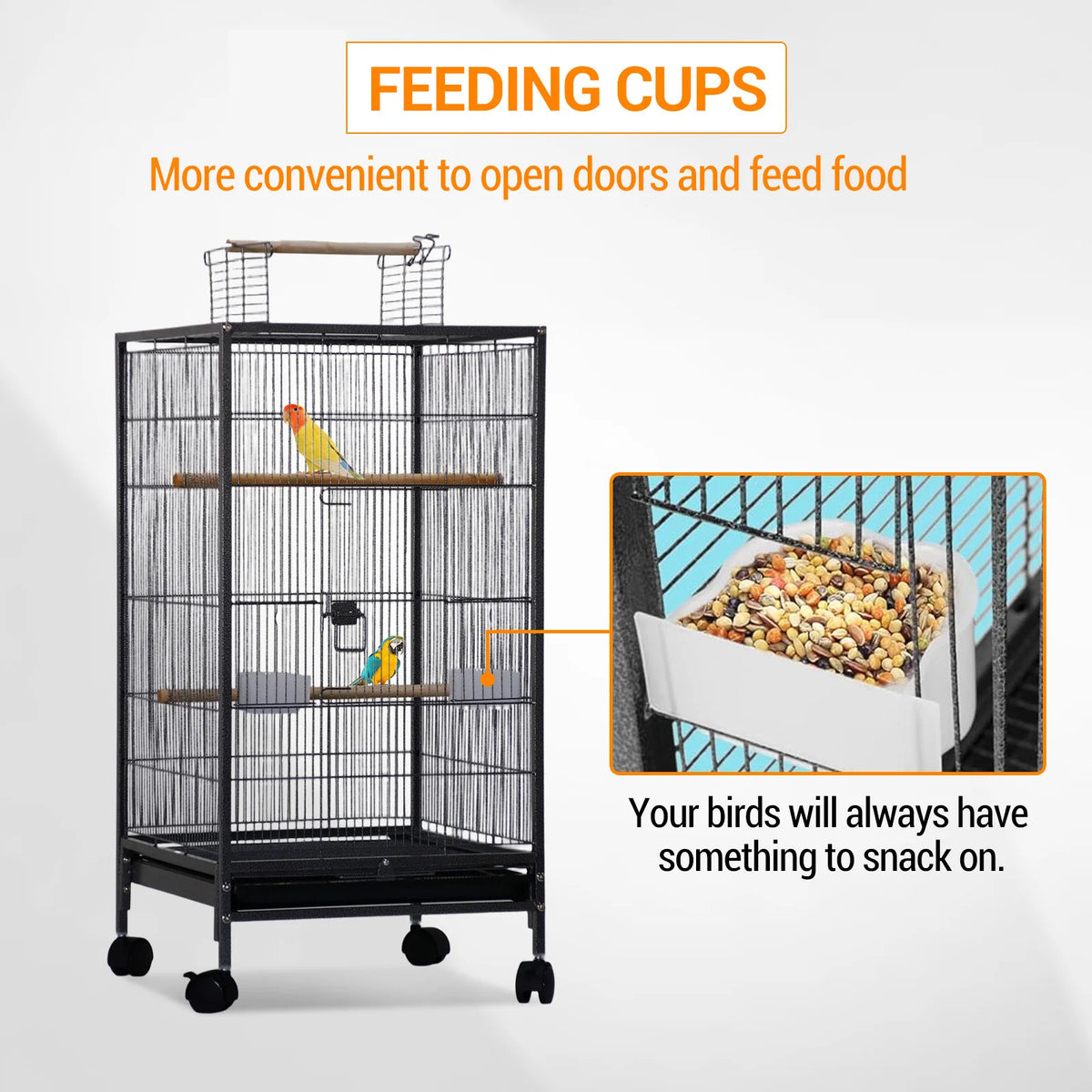 HiMISS Open Top Metal Bird Cage With Perches Feeder Tray
