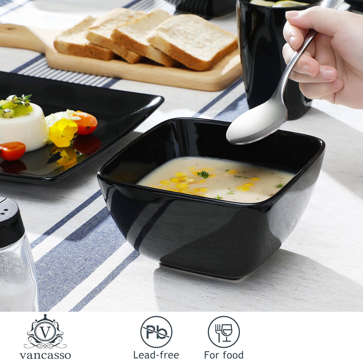 Malacasa Square Ceramic Porcelain Dinnerware Set For Daily Use