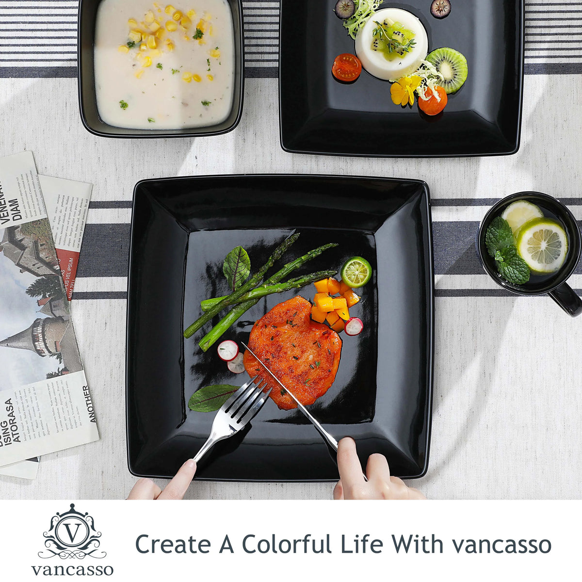 Malacasa Square Ceramic Porcelain Dinnerware Set For Daily Use