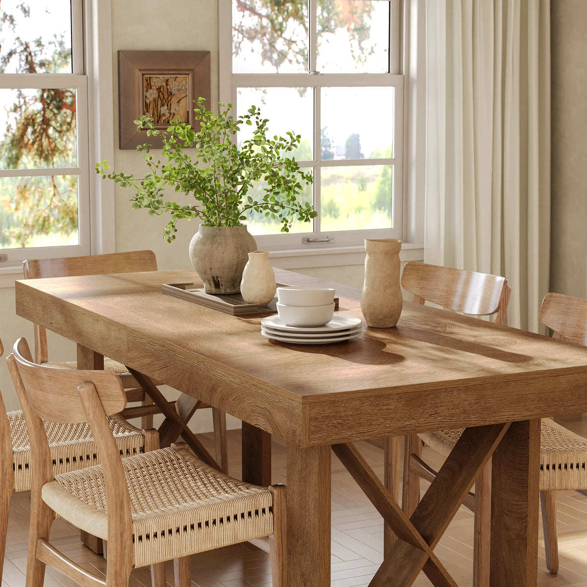 Tribesigns Farmhouse Rectangular Wooden Dining Table For Kitchen