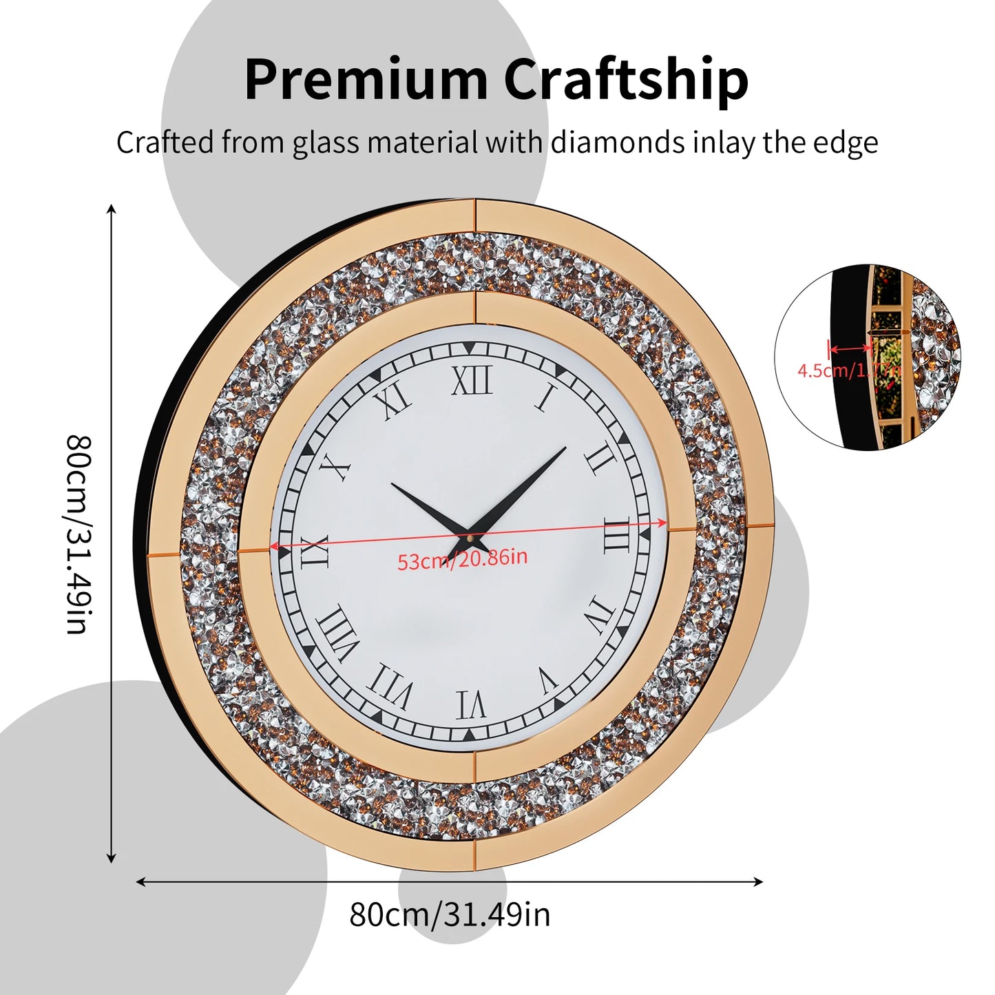 Bling Crystal Sparkle Round Wall Clock With Alarm