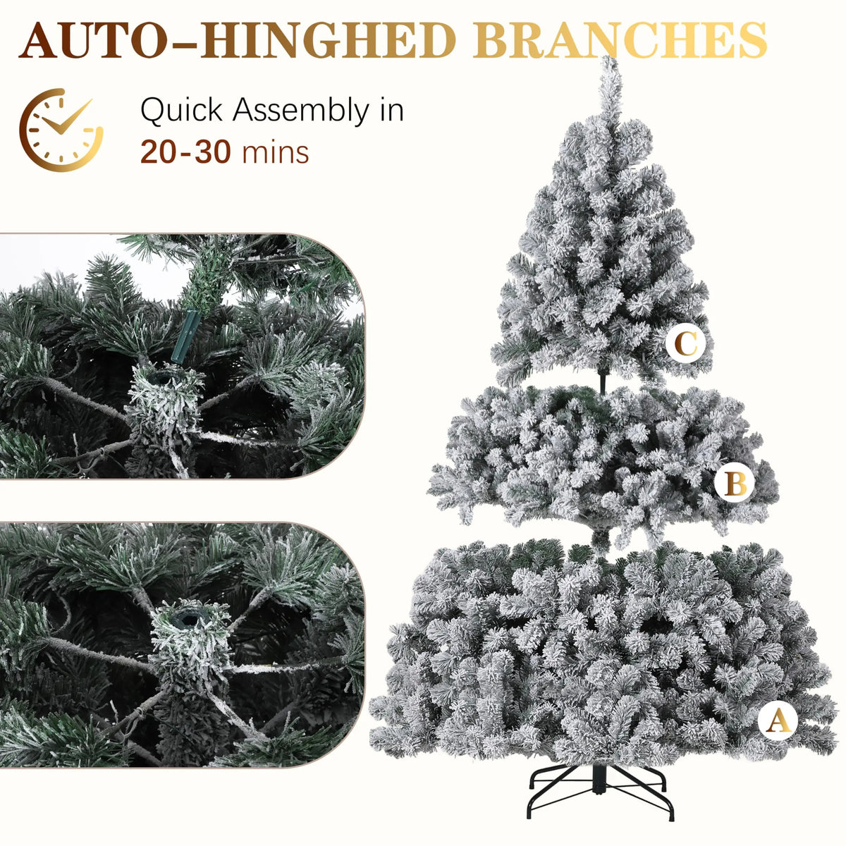 Snow Flocked Artificial Christmas Tree With Warm White LED Lights