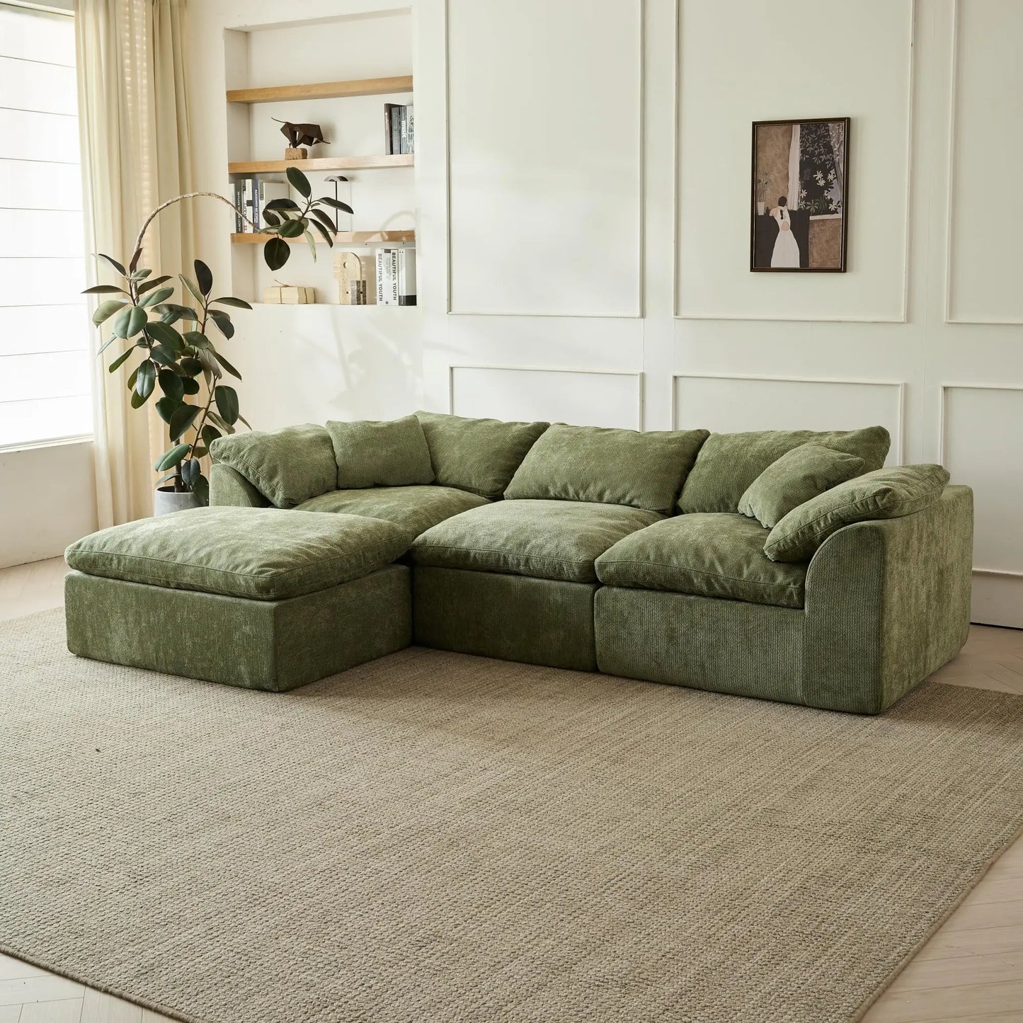 Yeflixvrau Cloud L Shaped 3 Seater Chenille Sofa Modular Sectional