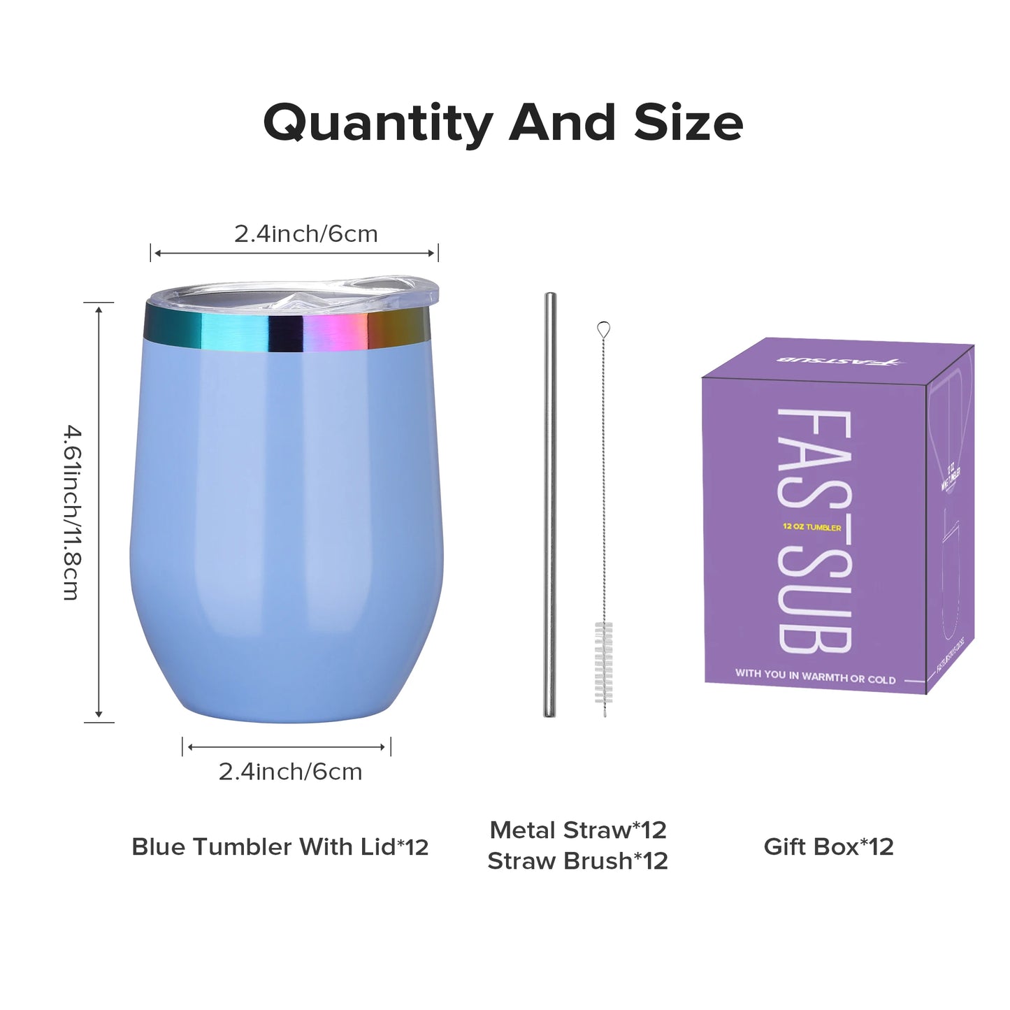 Fastsub Insulated Double Wall Stainless Steel Stemless Wine Glass