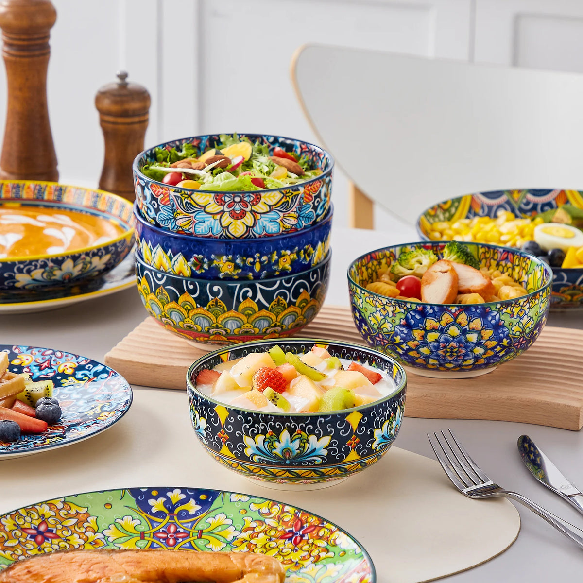Malacasa 24 Piece Porcelain Bohemian Dinnerware Set Plant Pattern