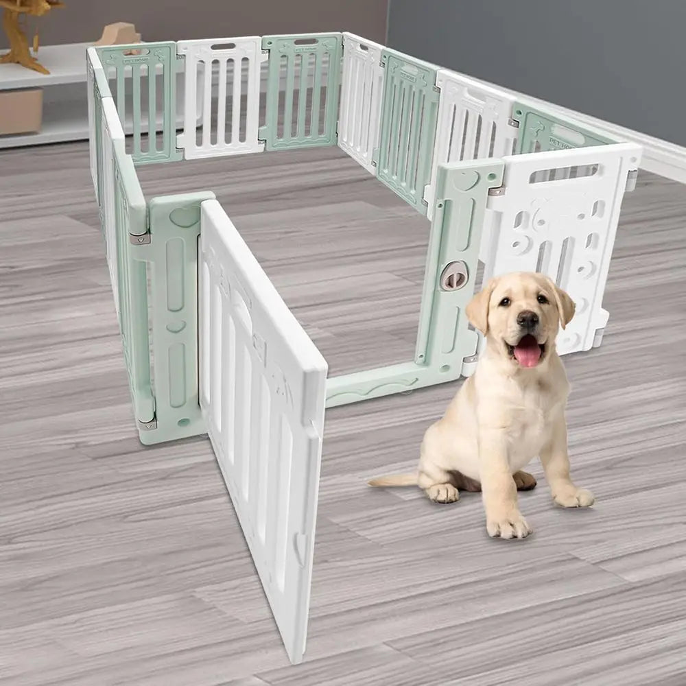 Foldable Indoor Dog Playpen With Door And Secure Plastic Panels