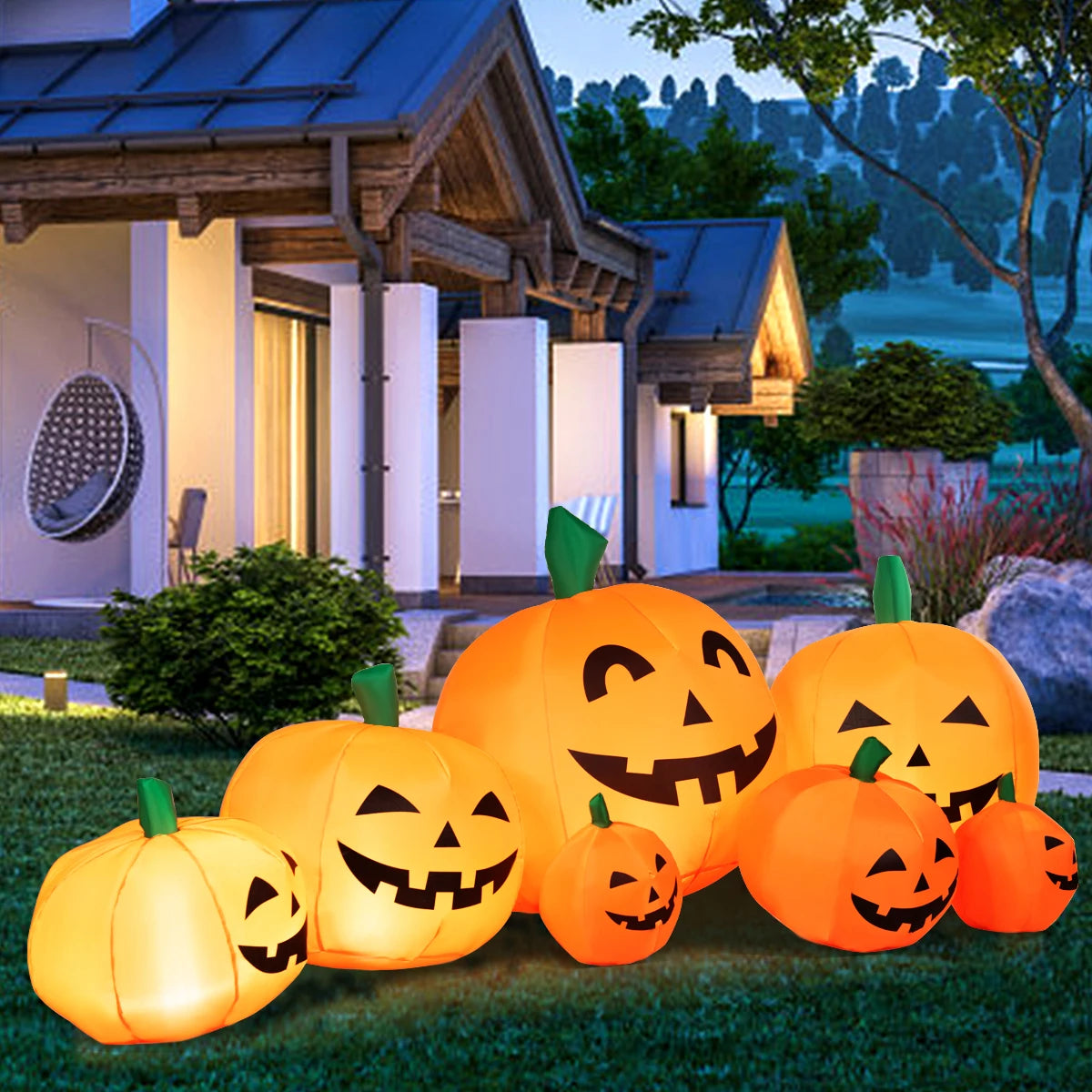 LIFEZEAL Halloween Inflatable Pumpkin Patch With Flashing Lights