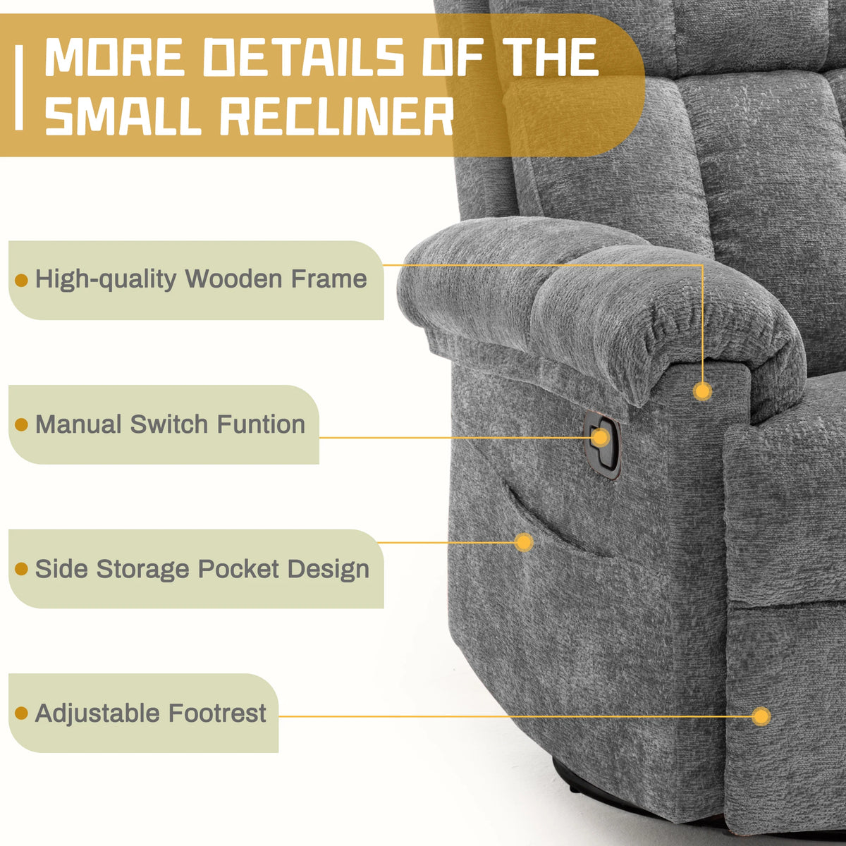 Korser Swivel Rocker Recliner Chair With Convenient Side Storage Pockets